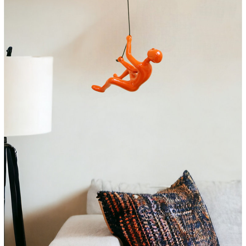 6" Unique Climbing Man With Rope Wall Art, Orange
