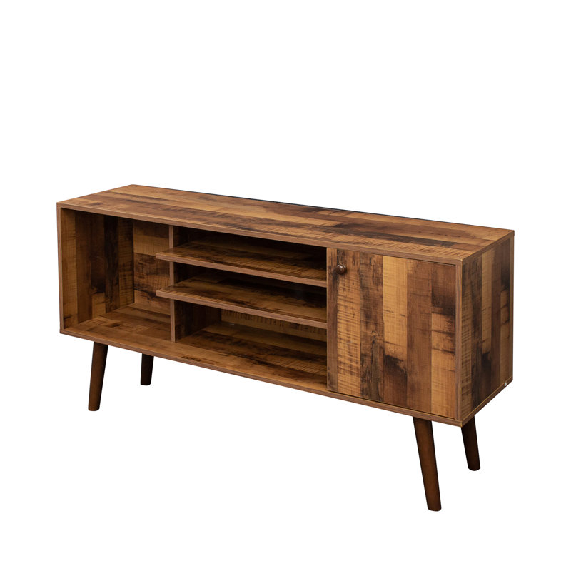 Cumi 62.9"W Mid-Century Modern TV Stand with Sliding Doors & Drawers, Entertainment Center TV Console Table with Rattan Doors