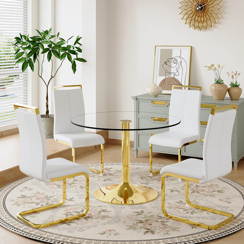 5 - Piece Pedestal Dining Set, White, 29.5"H x 35"L x 35"W