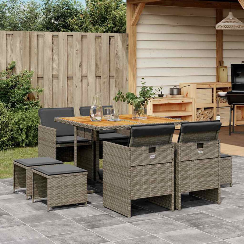 Patio Dining Set with, 9 Pieces: Table, 4 Stools, 4 Chairs, 73cm H x 110cm W x 106cm D