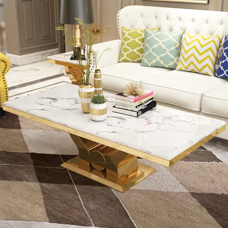 Table basse à piédestal, Blanc / gris, H 17,72 po x L 51,18 po x l 27,56 po