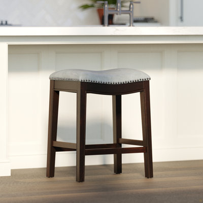 26In. H Counter-Height Wood Barstool With Gray Faux-Leather Seat, 1PC