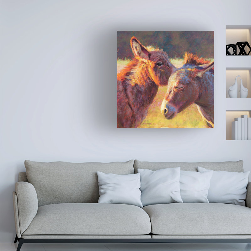 Wrapped Canvas Wall Art - Rita Kirkman 'Burro Confidential' Wall Art for Living Room, Bedroom, or Office Décor  - 14x14