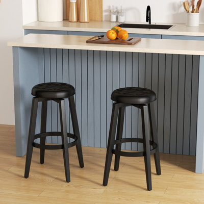 Set Of 2 Bar Stools Kitchen Upholstered Chair 360 Swivel Pub Stool