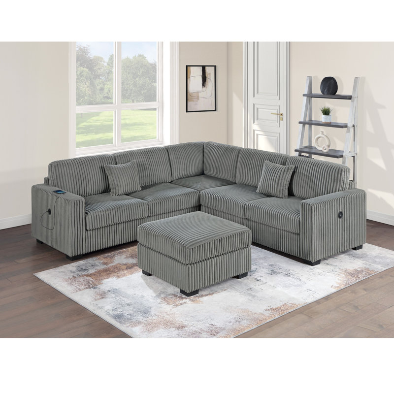 Ensemble modulaire en velours côtelé avec repose-pieds, Velours côtelé fumé