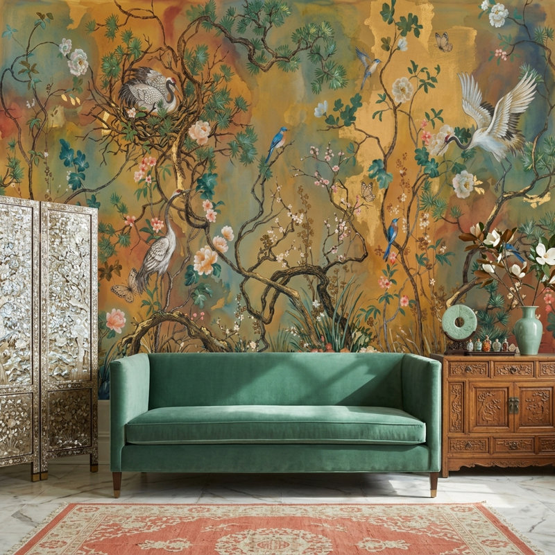 Murale Chinoiserie, Texturé non collé, 140 po x 108 po