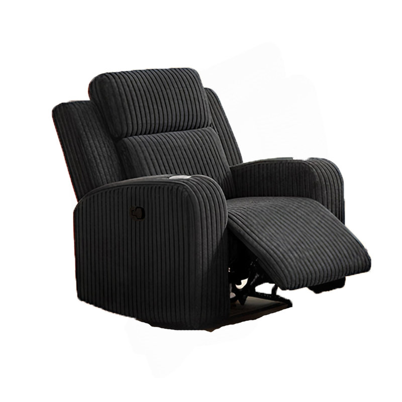 Recliner Sofa Couch 1-Seater, Manual Recliner Corduroy, Cup Holders, Reclining Couch For Living Room, Black