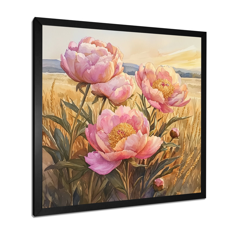 Pivoines dans le champ de l'heure dorée I - pivoines, art mural, H 36 po x l 36 po, Reproduction encadrée d'une seule photo