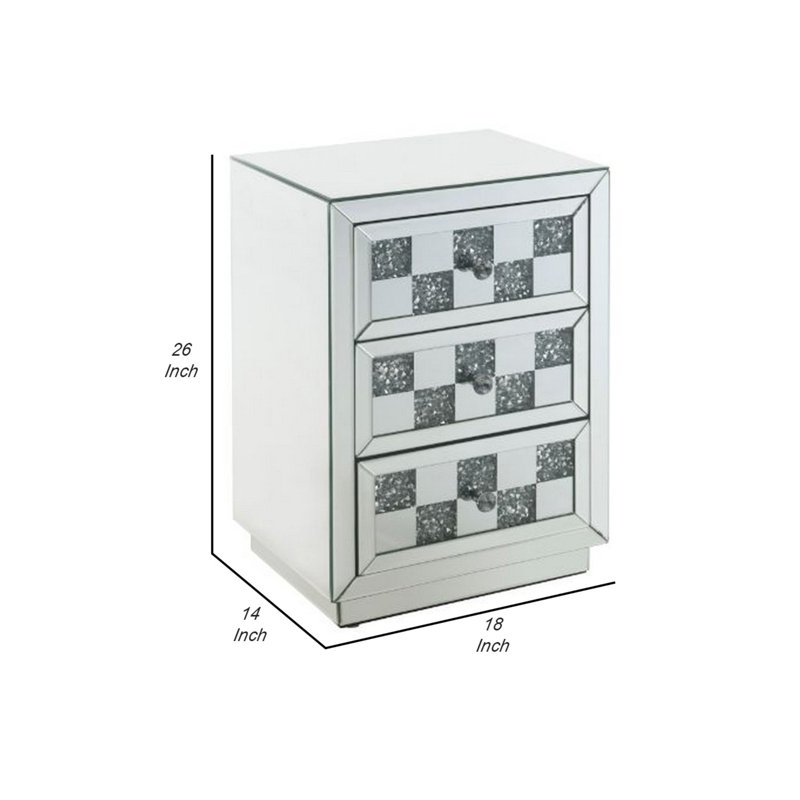 Luxurious Mirrored Glass and Faux Diamond 3-Drawer End Table