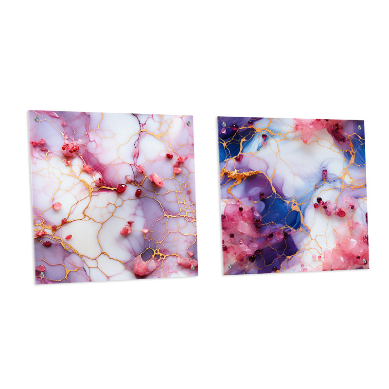 Jarrow - Ensemble de 2 peintures murales abstraites en acrylique sur verre marbré, H 16 po x l 33 po