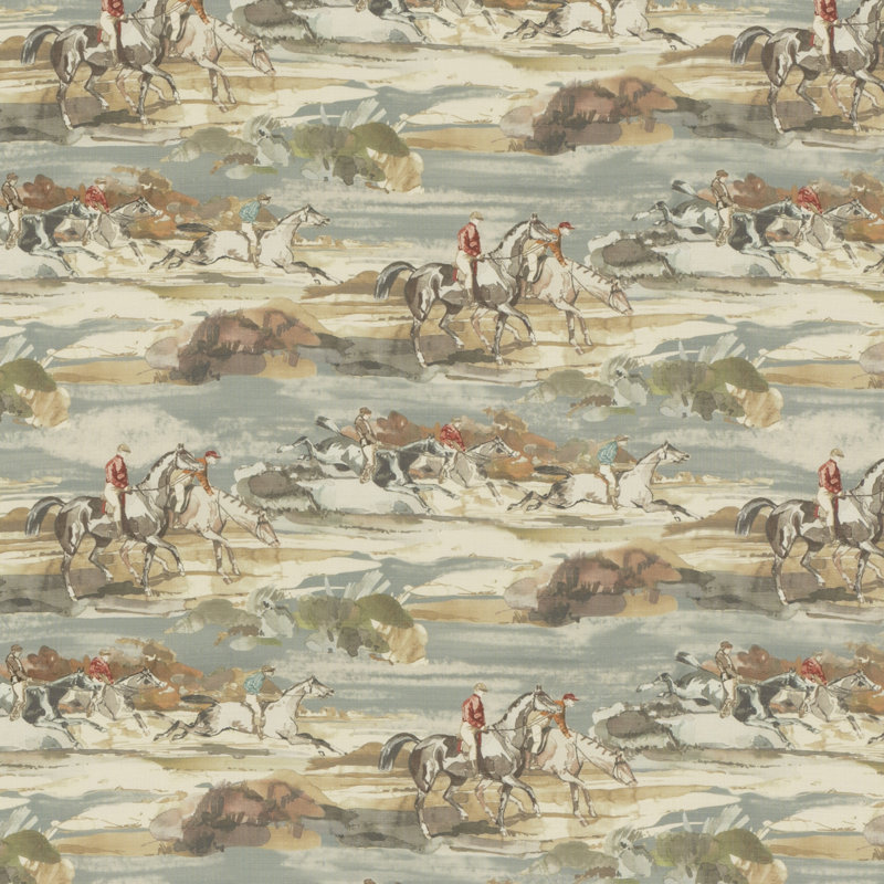 Icons Morning Gallop 100% Linen Fabric, Blue/Sand