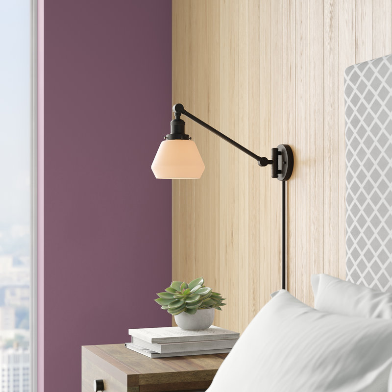 Chill Plug-in Swing Arm Sconce, Oil Rubbed Bronze, Matte White Cased