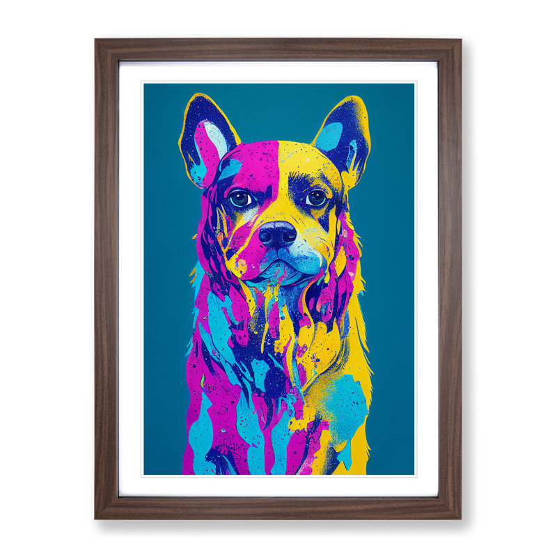 Colourful Dog No.2 Abstract - Single Picture Frame Painting, 64cm H x 46cm W x 2cm D, Walnut