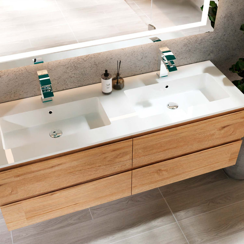 Armoire-lavabo 55 po avec lavabo brillant Toscana DAX Pasadena, Chêne