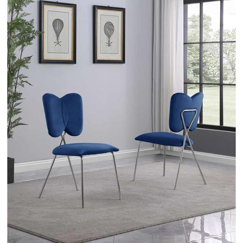 Chaises d'appoint en velours à oreilles, Argent, Bleu marine