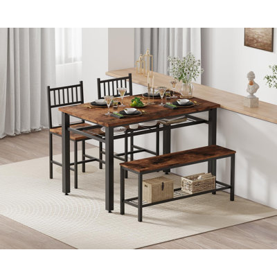 Ensemble de salle à manger de 47 po pour 4 personnes - Table de cuisine avec banc, chaises et tablette de rangement, peu encombrante pour un appartement ou une salle à manger