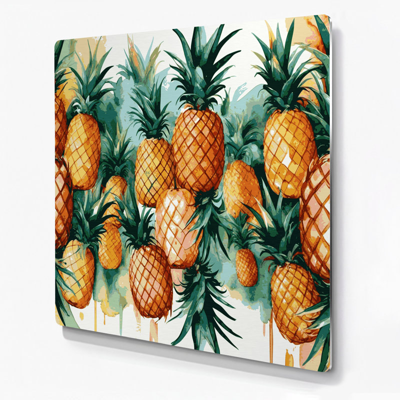 Fruit, ananas, art mural en métal brun, H 16 po x l 16 po