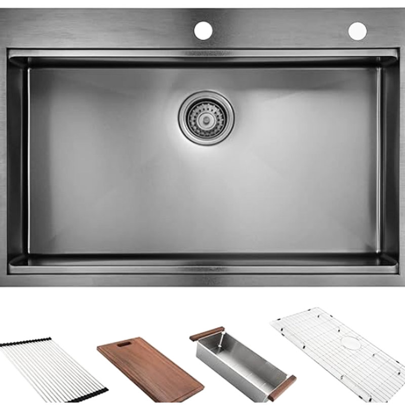 16 Gauge Black Stainless Steel Workstation Sink 30" X 22" - Black, Gauge, Utility