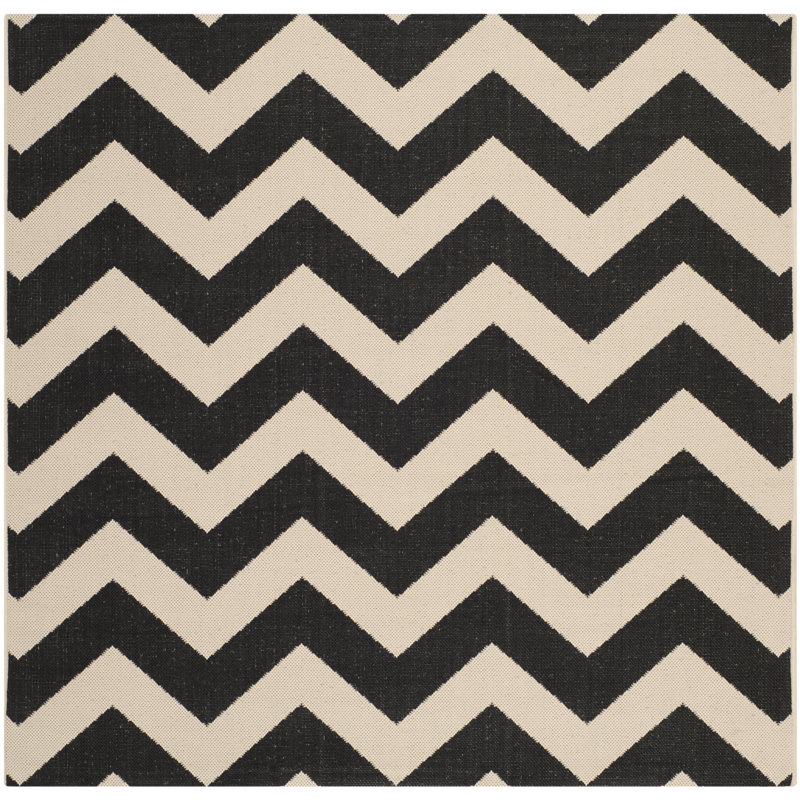 Arneshia Cotton Black/Beige Area Indoor/Outdoor Area Rug, Square 4'
