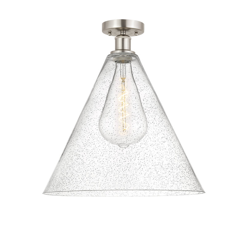 Anirud Glass Semi Flush Mount, 18.75" H x 16" W x 16" D, Brushed Satin Nickel