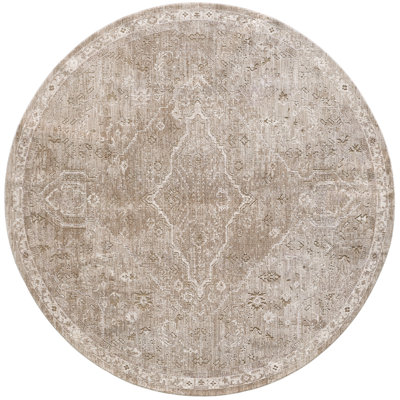 Tapis performance tissé à la machine Portia Winslow - Taupe - Rond 7 pi 10 po