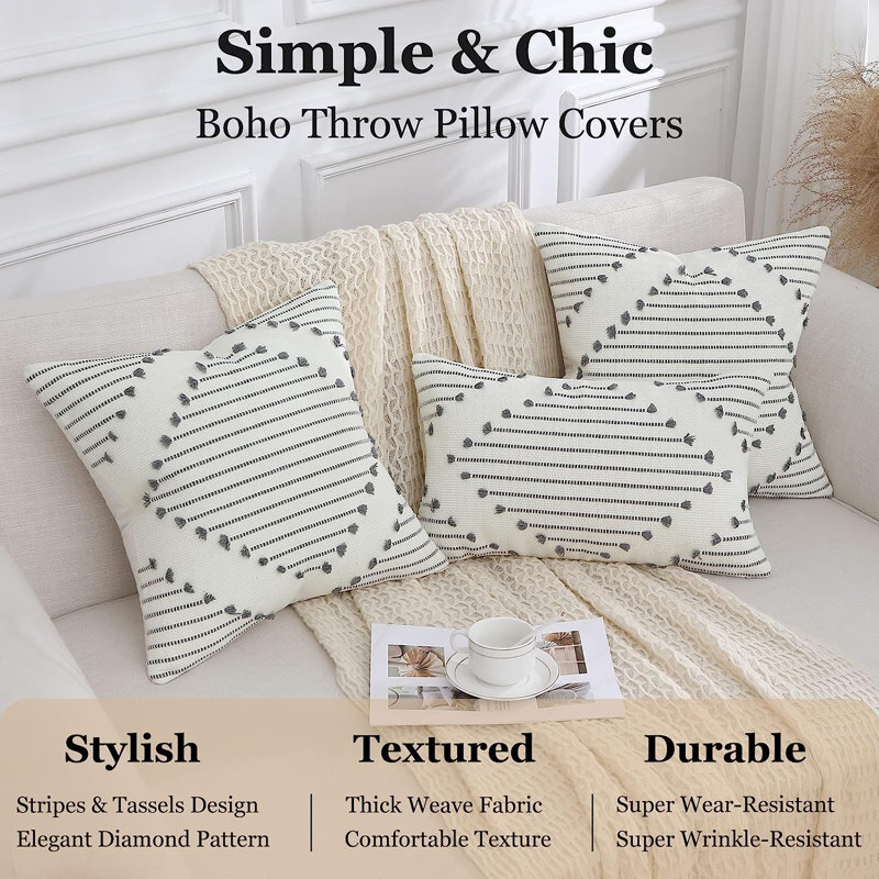 Housse de coussin , Gris / blanc crème