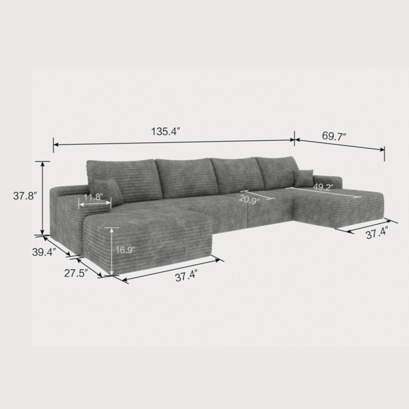 Modern Minimalist Upholstered Boneless Cloud Sectional Sofa Couches for Living Room, Deep Seat Corner Couch, No Assembly Required