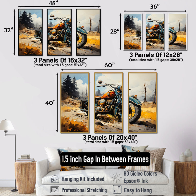 «Rustic Bike» de la Seconde Guerre mondiale - ensemble d'art mural moto, Cadre flottant noir, H 32 po x l 48 po x P 1 po