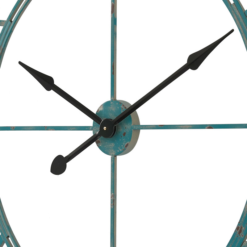 Très grande horloge murale romaine ronde, 43,5 diamètre, Vert de mer