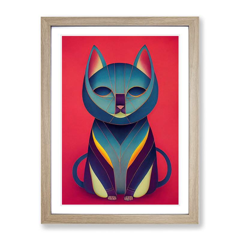 Modern Cat No.3 Abstract - Framed Print, 64cm H x 46cm W x 2cm D, Oak