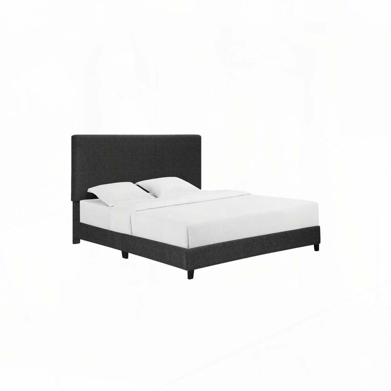 Lit plateforme tapissier Boucle, Gris, Très grand lit