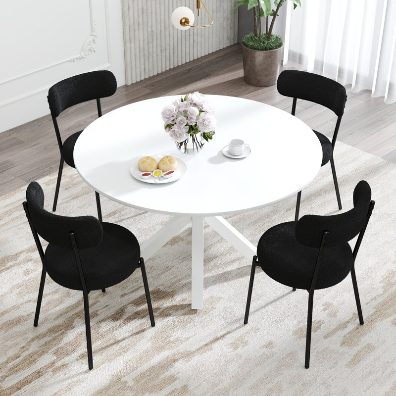 Ensemble de salle à manger à piédestal rond 5 pièces, Blanc, Noir