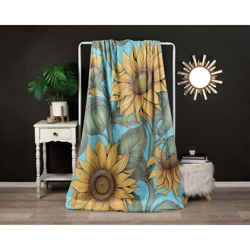Throw Blanket, 68" W x 80" L, Floral/Abstract, Yellow/Green/Blue