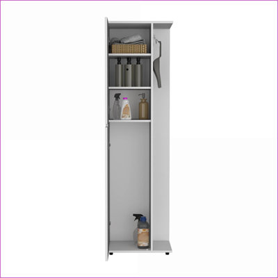 Broom Closet Storage Cabinet with Shelves | White | Laminated Particle Board
