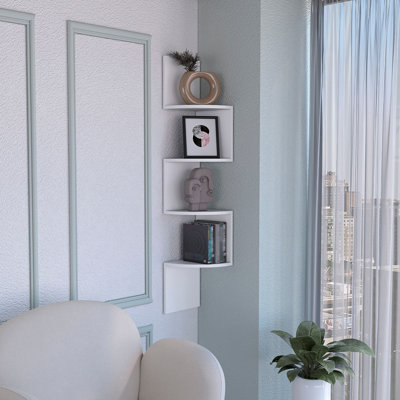 Rosset Corner Shelf, Modern Full-Wall Design With Multiple Shelving