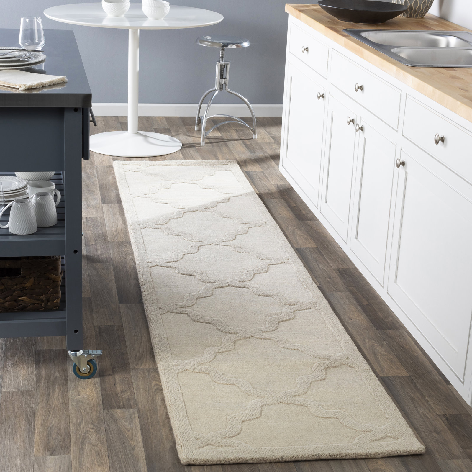 Romina Beige Handmade Wool Geometric Rug, Runner 2'3" x 8'