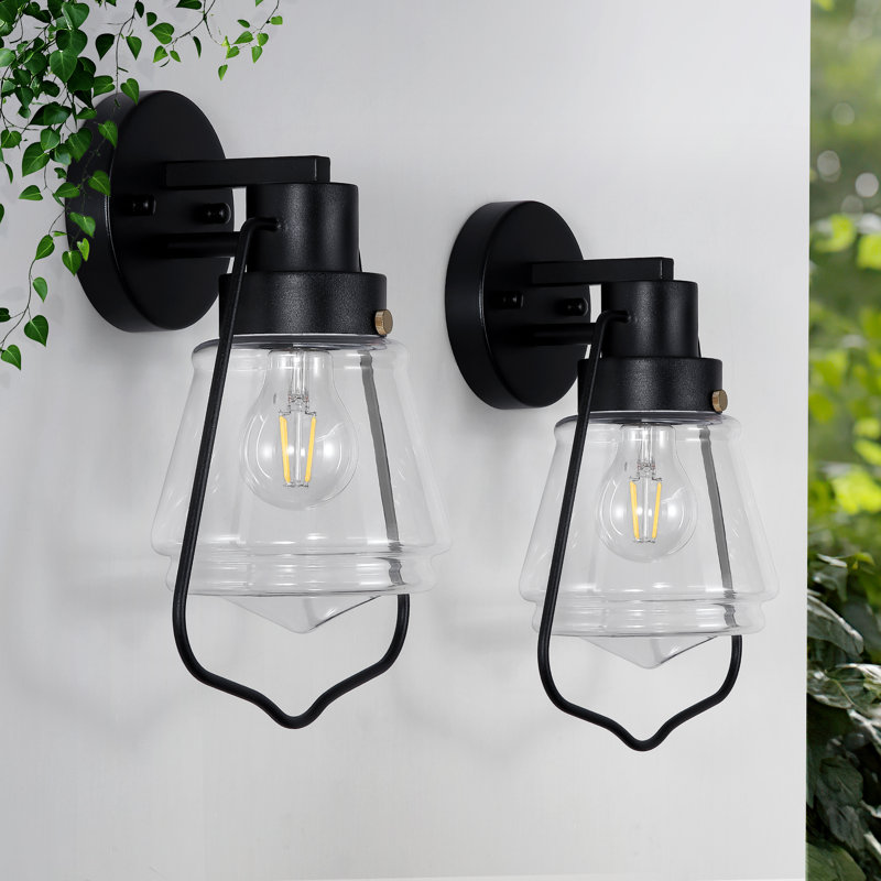 Outdoor Wall Lights, Matte Black Wall Sconce with Clear Glass (Set of 2)