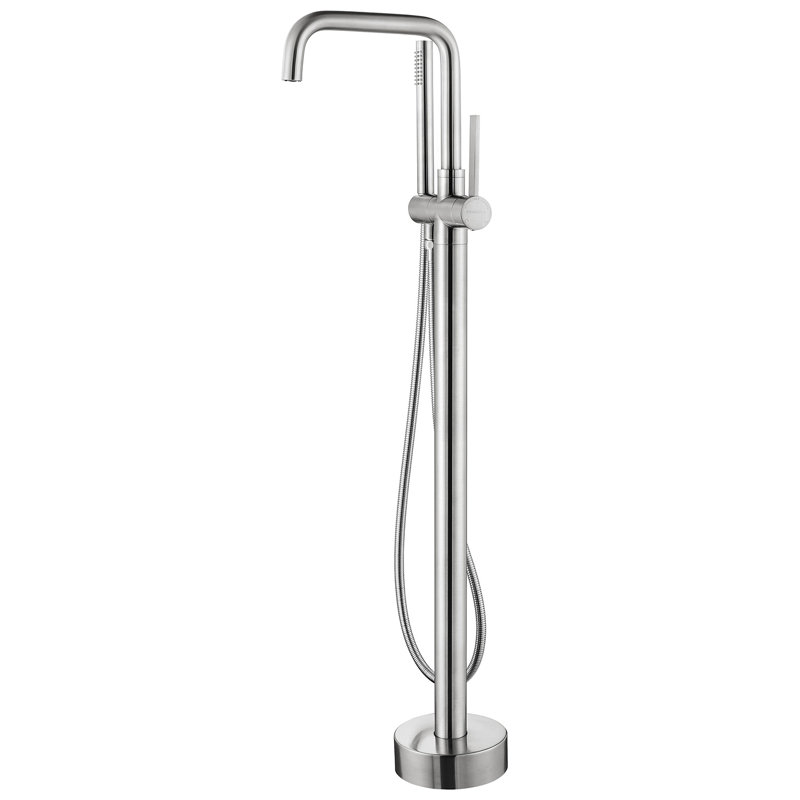 Robinet de baignoire autoportant à poignée simple Delara, Nickel brossé