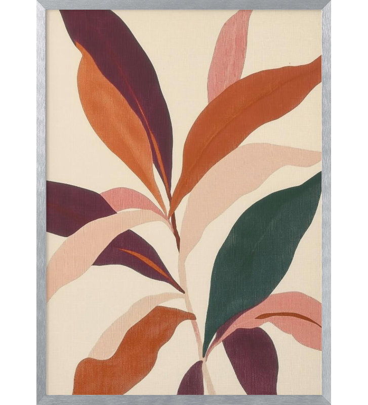 «Abstract Plants», art mural texturé encadré, Argent argent, H 14 po x l 10 po