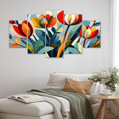 «Green Mid Century Mod Nature Tulip V», ensemble d'art mural abstrait Mid-Century