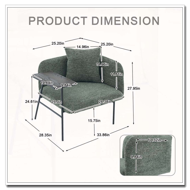 Fauteuil de détente Lounge avec petite table et coussin de dossier, Émeraude