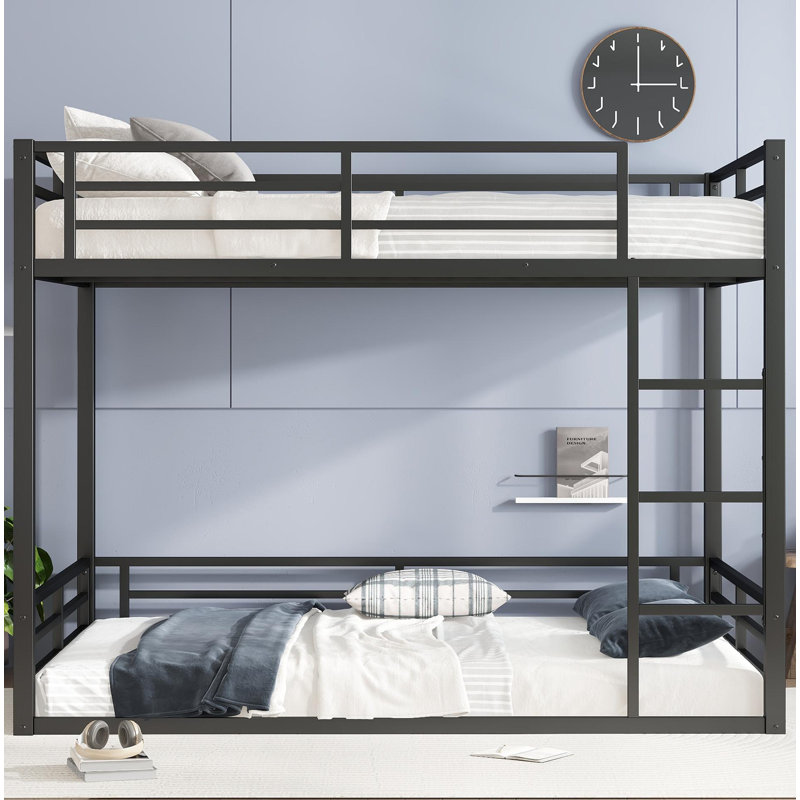 Metal Queen over Queen Bunk Bed for Teens and Adults,Space-Saving/Noise Reduced/No Box Spring Needed,Black