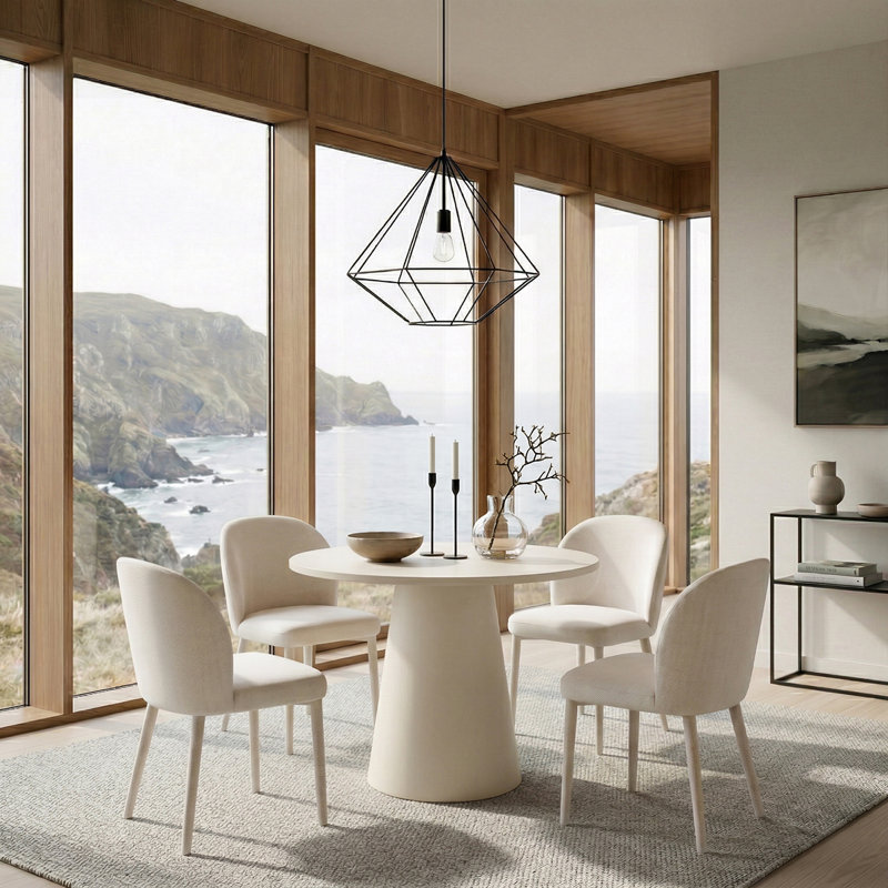 Ensemble de table de salle à manger 5 pièces pour 4 personnes, table à piédestal ronde avec chaises rembourrées, Blanc