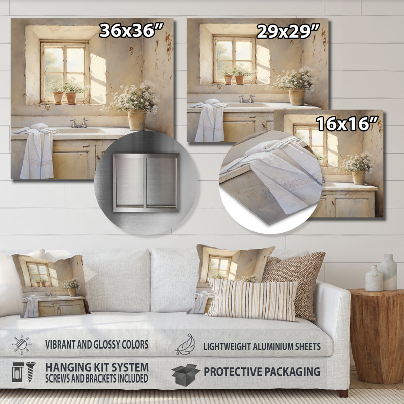 Farmhouse Laundry Charm IV - Art mural en métal pour salle de bain, H 16 po x l 16 po x P 1 po