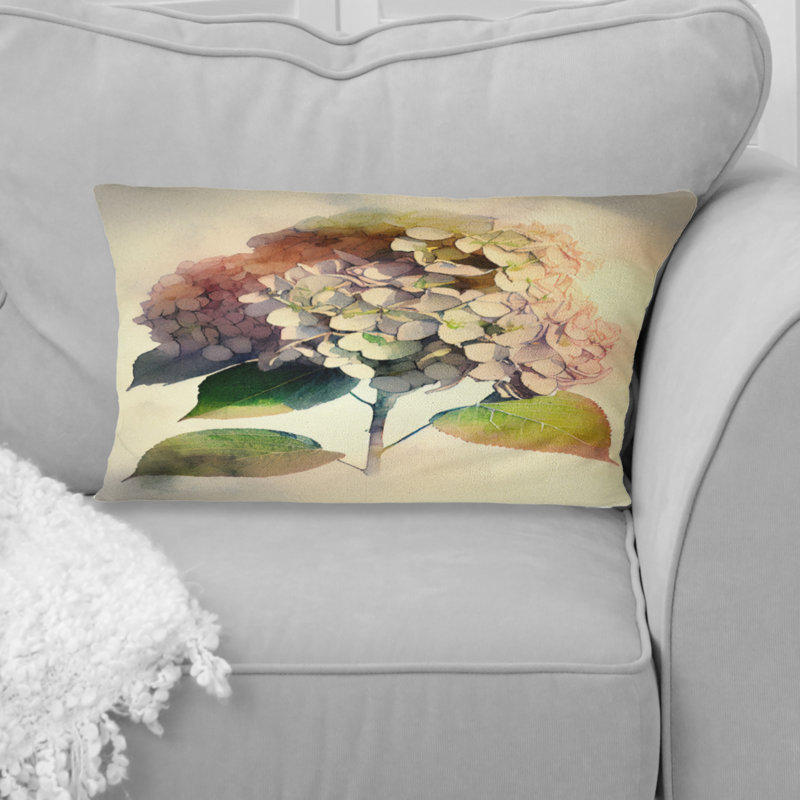 Coussin décoratif à imprimé floral rose Hydrangea I