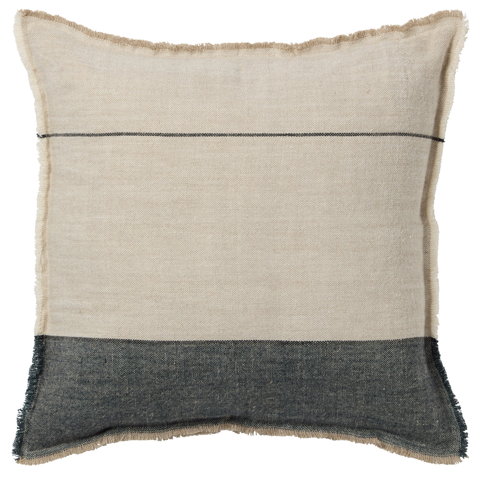 Rockefeller Fringed Linen Throw Pillow, Polyester, Light Gray, 22" H x 22" W