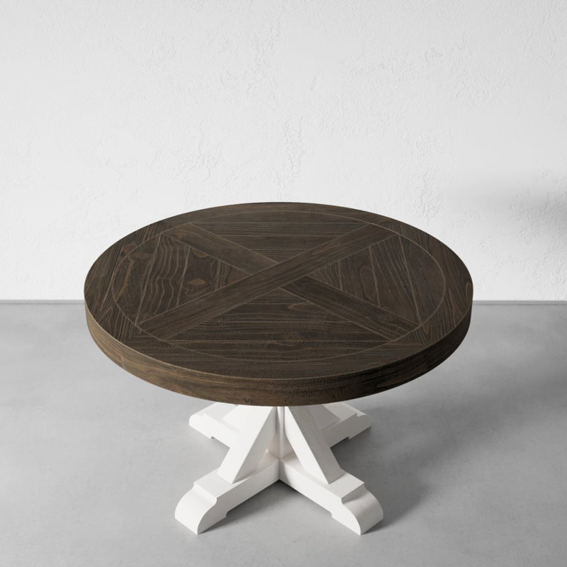 Lampert Pine Round Solid Wood Dining Table, 48" L x 48" W, Pure White/Salvage Espresso