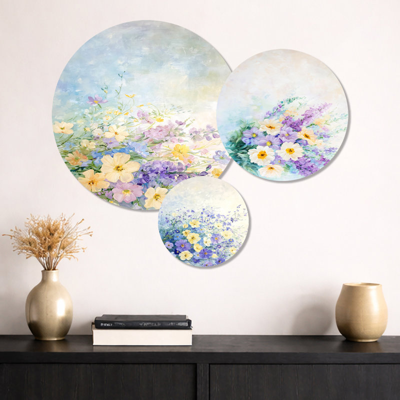 Lavande aux couleurs de fleurs sauvages - ensemble d'art mural en métal 3 pièces Bouquet