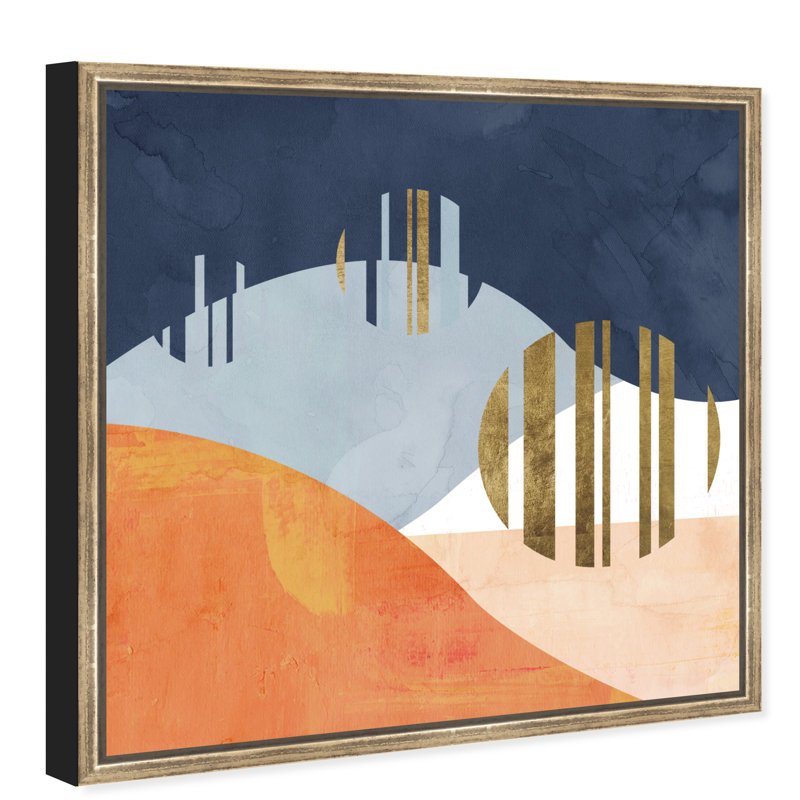 " Abstract The Desert Night, Modern & Contemporary Orange ", 16" H x 16" W x 1.5" D, Gold Floater Framed