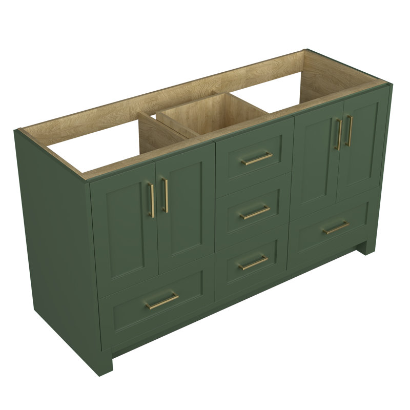 Meuble-lavabo double 72 po en bois massif, Conifère / or brossé
